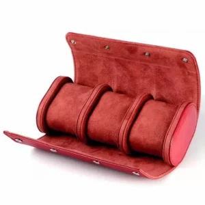 Red Leather Watch Roll For 3 Watches