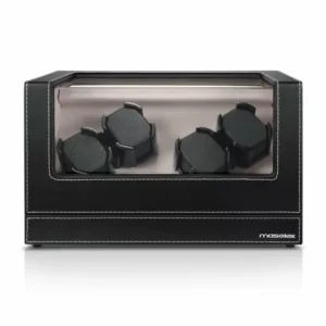 Maselex Black Leather 4 Automatic Watch Winder with Flexibility Watch Pillows