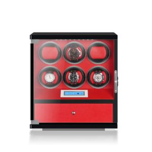 6 Wooden Watch Winder Box for Rolex with 1 Storage Space - Red