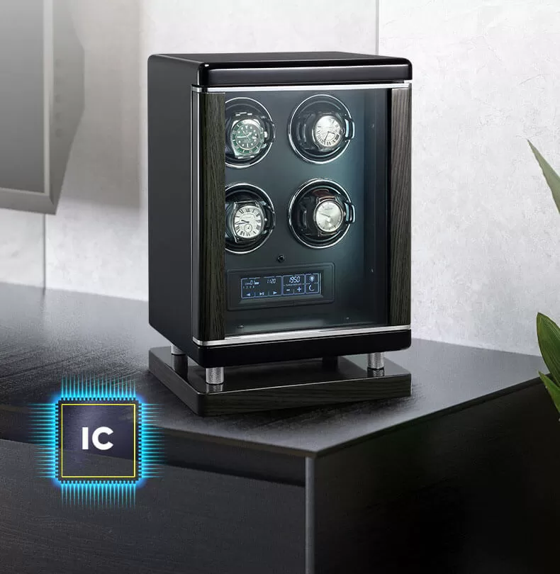 New Design 4 Wooden Automatic Watch Winder Storage Box with LCD Touch Screen