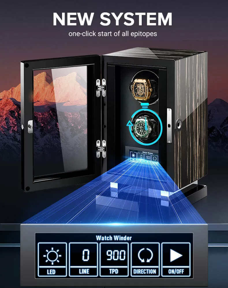 Black Warrior Intelligent Single Watch Winder Box in Striped Ebony Wood