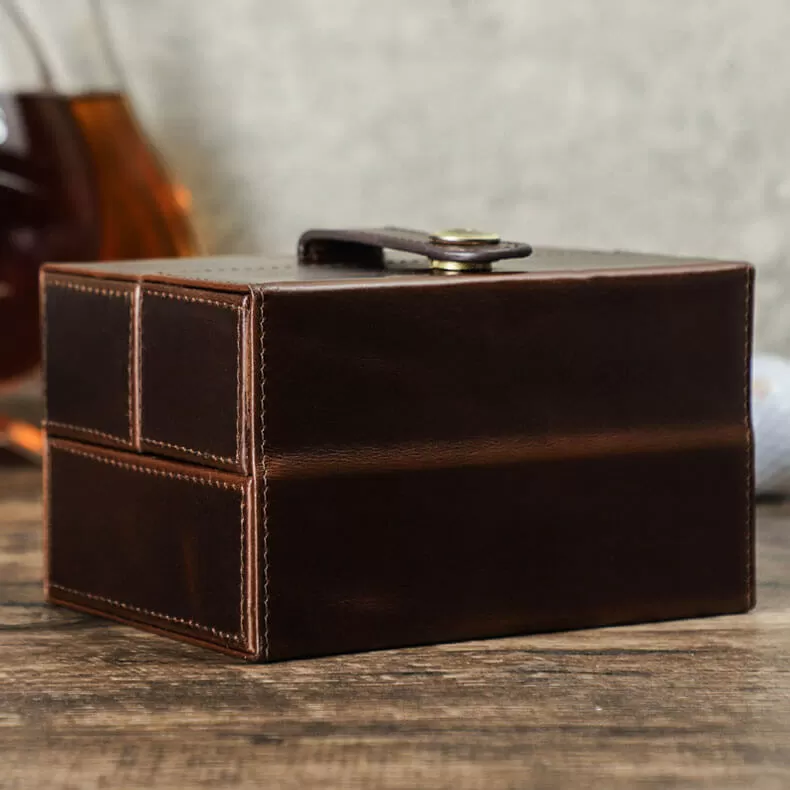 Handmade Portable Mechanical Watch Case With Brown Leather for 2 Watch