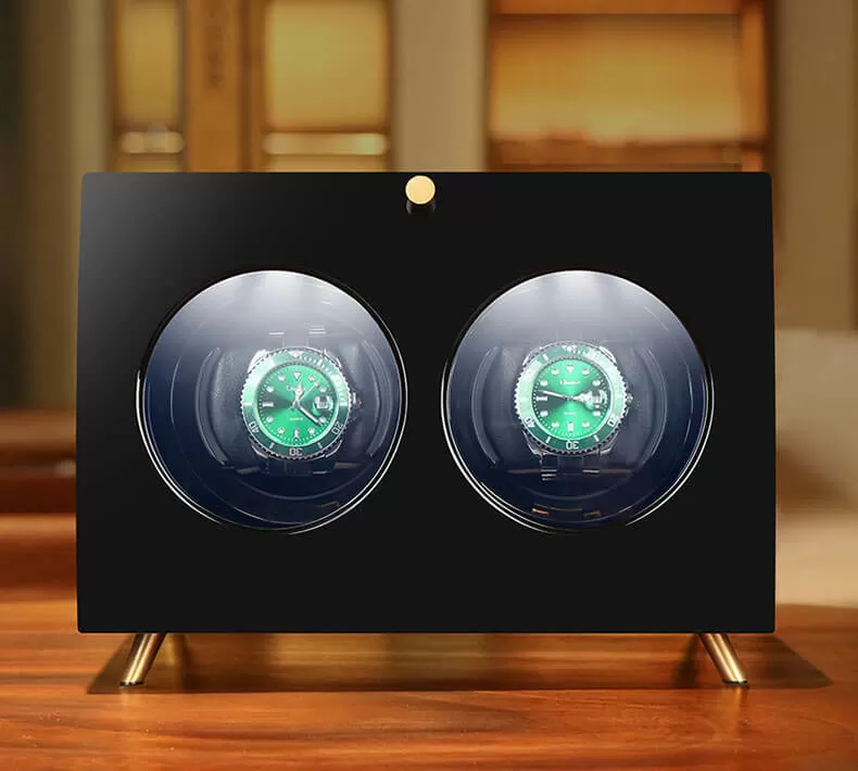 Black Vintage Watch Winder Box for 2 Watches