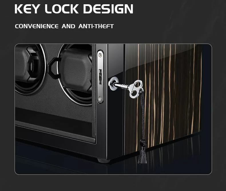 Luxury 3 Watch Winder with Extra Storage in Striped Ebony Wood - Dark Warrior